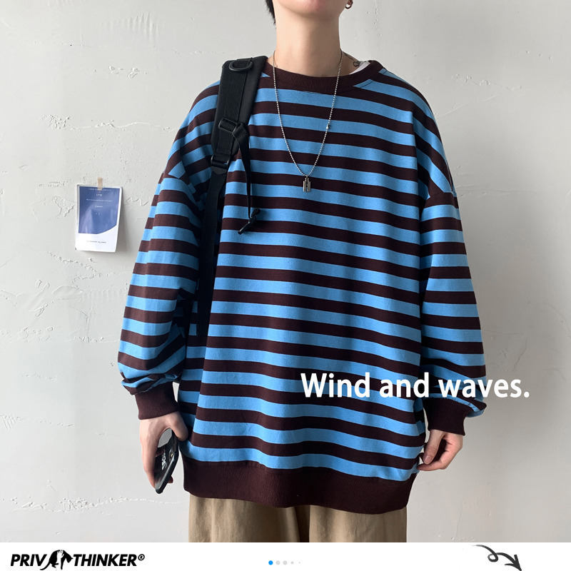 

2021 New Striped Men Hoodies Autumn New Fashion Harajuku Men's Sweatshirts 4 Colors Man Korean Style Casual Pullovers P5PF, Coffee
