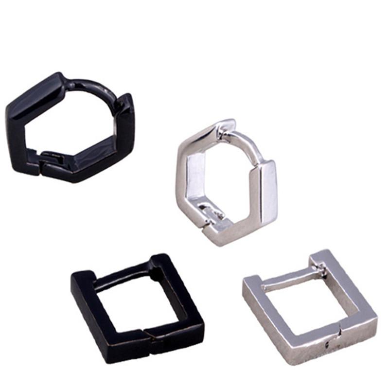 

1PC Korean Hip Hop Square Hexagon Small Hoop Earrings For Women Men Black Color Geometric Circle Earring Jewelry E220