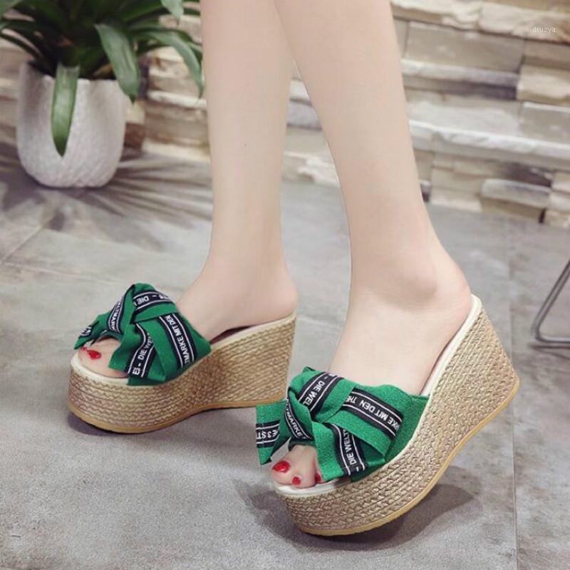 

Platform Wedge Slippers Women Outside Shoes Clog Riband Butterfly-knot Sandals Girls Flip Flop Slides Pantoufle Femme1, Pink