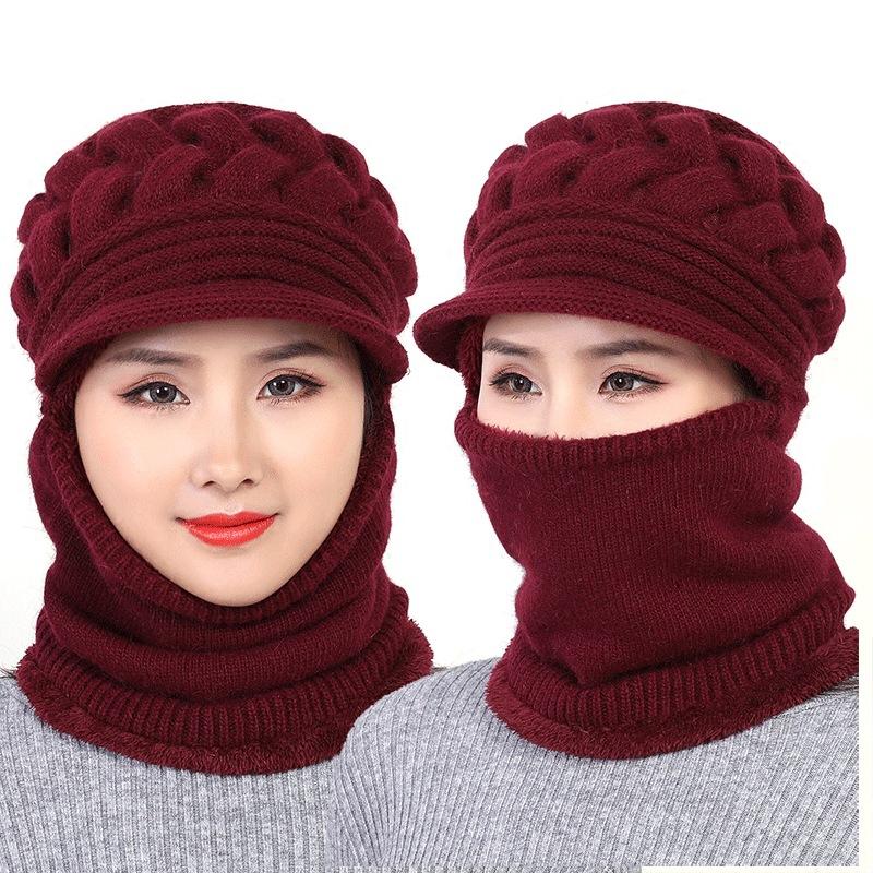 

Women's Knitted Hat Scarf Caps Neck Warmer Winter Hats For Men Women Skullies Beanies Warm Fleece Cap 4 Colors drop shipping