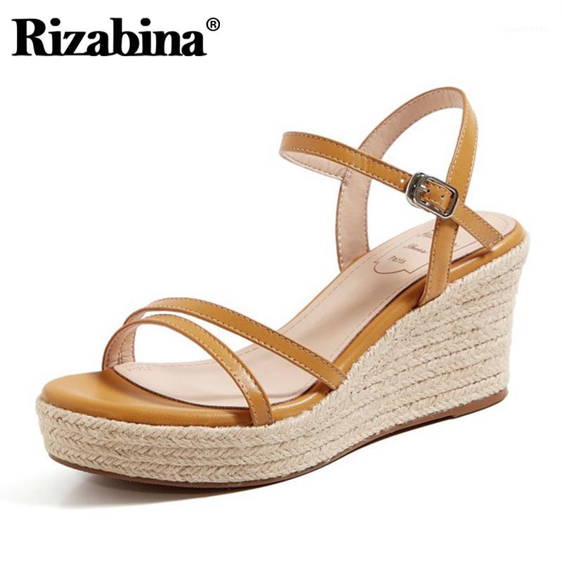 

Rizabina Genuine Leather Women Wedges Sandals Buckle Strap Fashion Summer Shoes Woman Platform Office Lady Footwear Size 34-391, Black