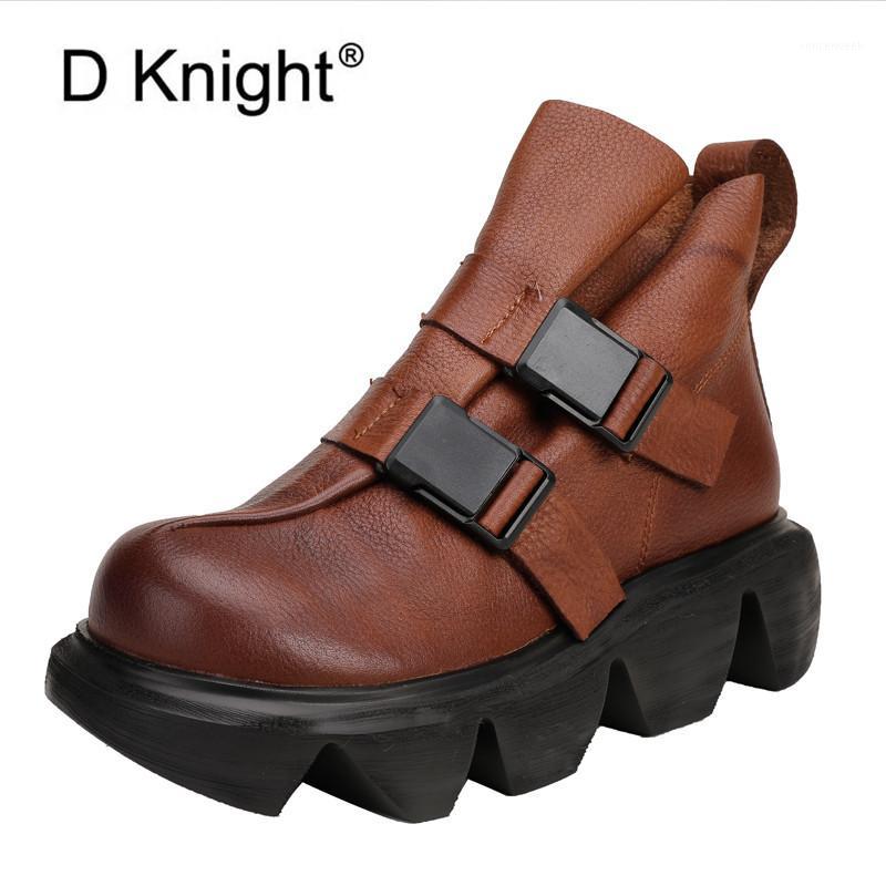 

New Punk Women Real Leather Ankle Boots Thick Bottom Buckle Shoes Woman Autumn Spring Shoes Fashion Cool Footwear Creepers Boots1, Black z205