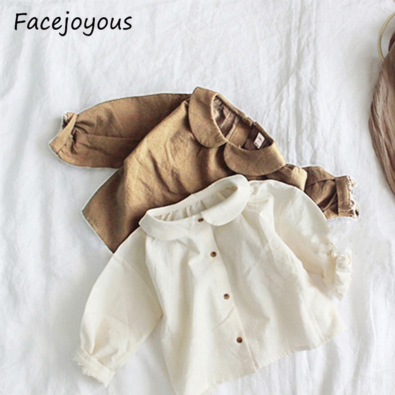 

2021 New Kids Children's Long Sleeve t Tops Spring and Autumn Girls Sweatshirt Back Button Doll Collar Blouse Tied Shirt Jgae, 20d72white