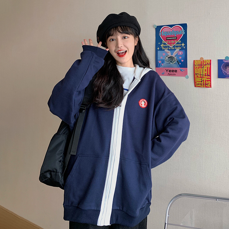 

Cardigan hooded sweater autumn and winter 2020 women's new coat trend fashion Korean design P8JK, Qx038 navy