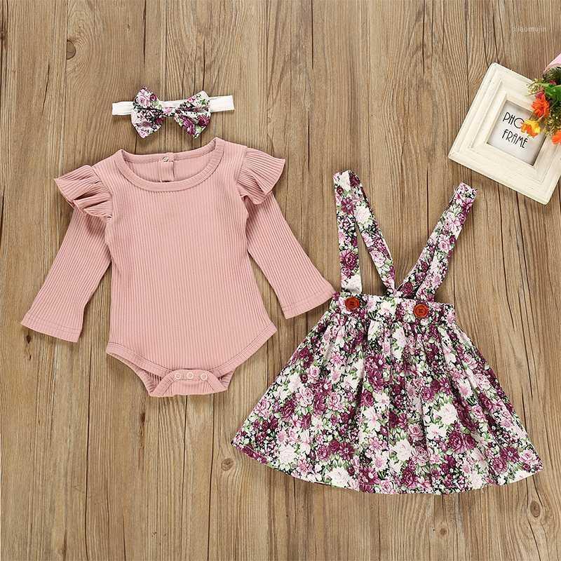 

Menoea 2020 Baby Girls Casual Clothing Sets Pure Cotton Sleeve Romper Suspender Dress Suits + Hairband 3Pcs Clothes Suits1, Ah3174pink