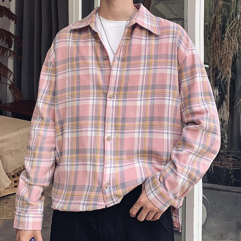

Mens long sleeve cotton plaid flannel shirts men clothes 2020 spring Korean fashion INS oversized xxxl streetwear dress CS56, Blue