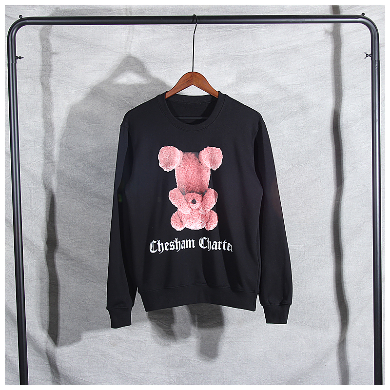 

2021 Winter New Coat Cartoon Bear Letter Printing Men's and Women's Pullover Street Hoodie Couple Outfit M65n, Black