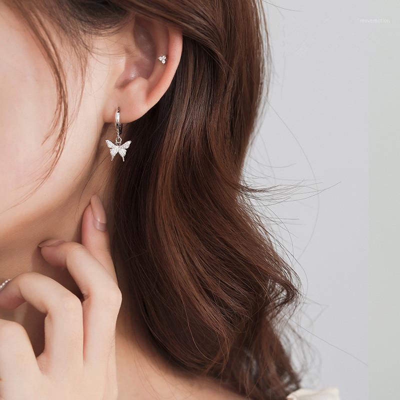 

925 Sterling Silver Crystal Butterfly Korean Stud Earrings For Women Romantic Wedding Jewelry Brincos Pendientes eh4861