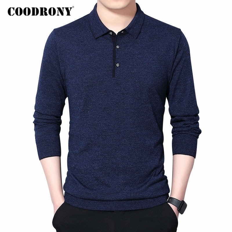 

COODRONY Brand Sweater Men Spring Autumn Casual Turn-down Collar Pull Homme Soft Wool Pullover Mens Knitwear Shirt Clothes C1054 201117, Red