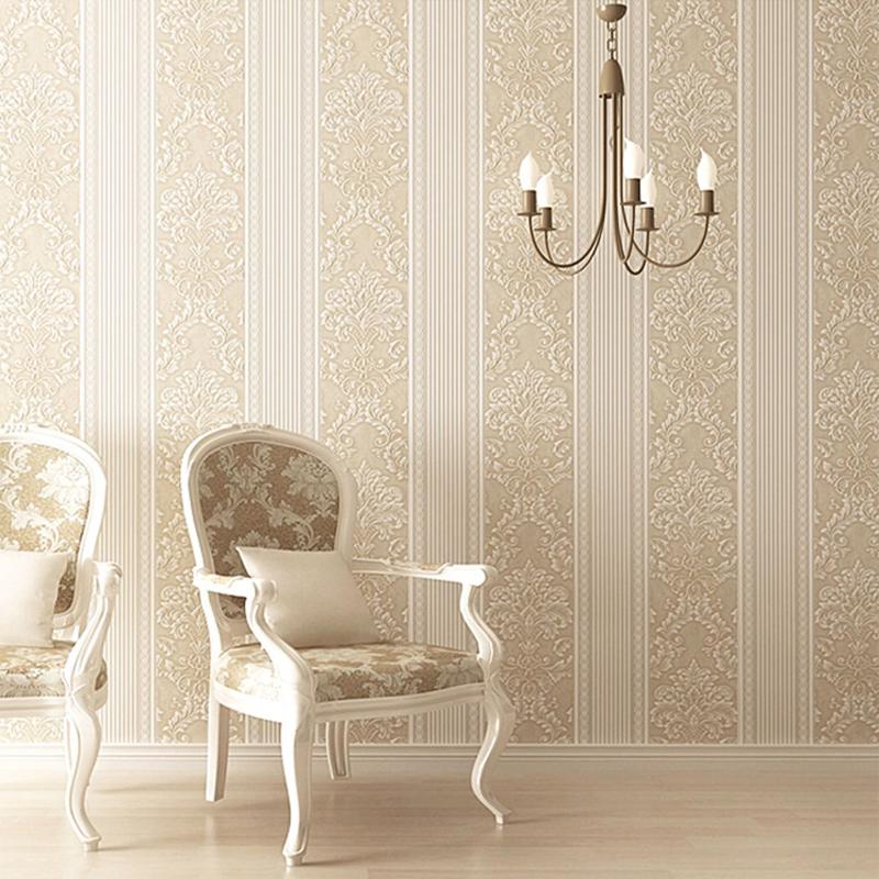 

Visual 3D Damascus Stripe Wallpaper Nonwoven Wallpaper Bedroom Living Room TV Background Wall Paper, 50203 light grey