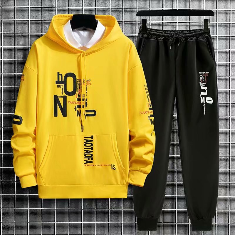 

2020 Spring Autumn Fashion Men's Clothing Sets Elastic Waist Trouser+ Hoodies Korean Style Casual Streetwear Set Men, Black