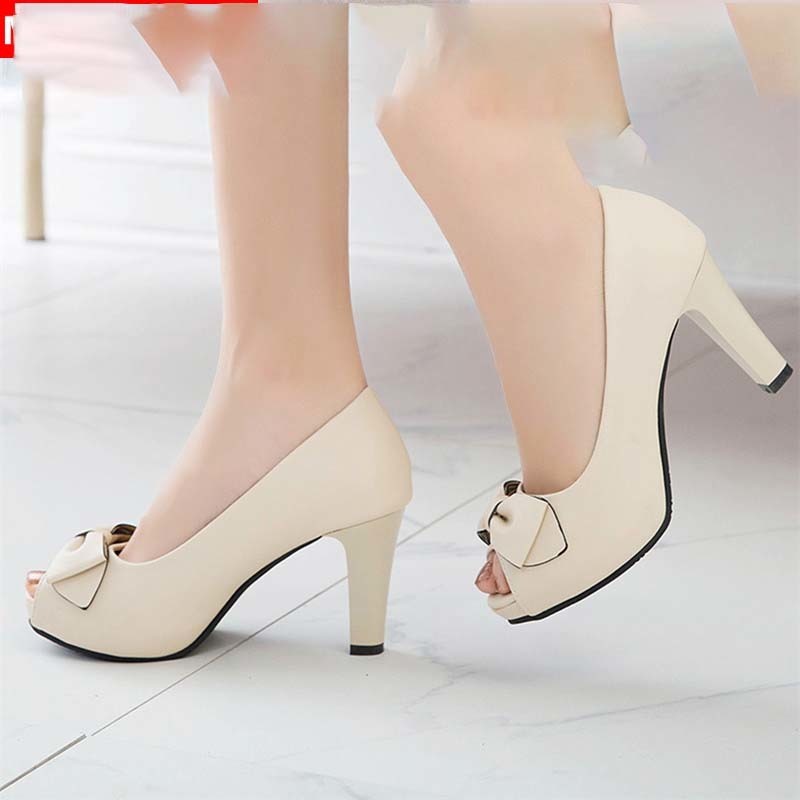 

Morazora 2020 new arrival female pumps sweet peep toe spring platform slide in high heels women's dance shoes, White