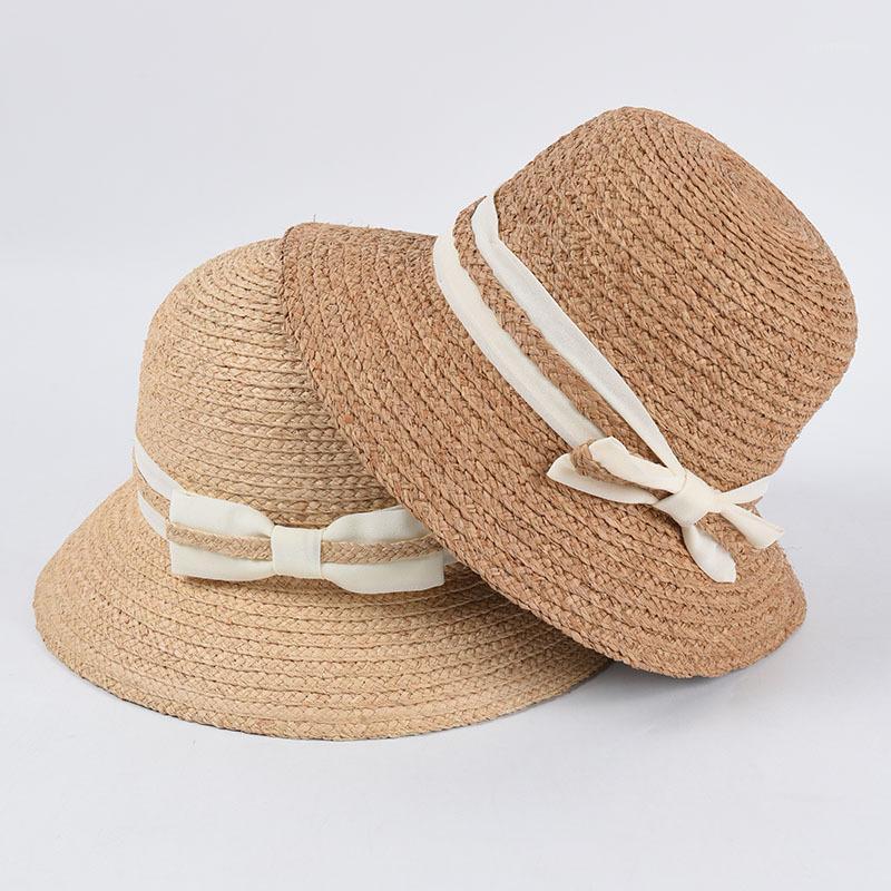 

USPOP white bow sun hats raffia straw hats women summer pathckwork beach1, Khaki