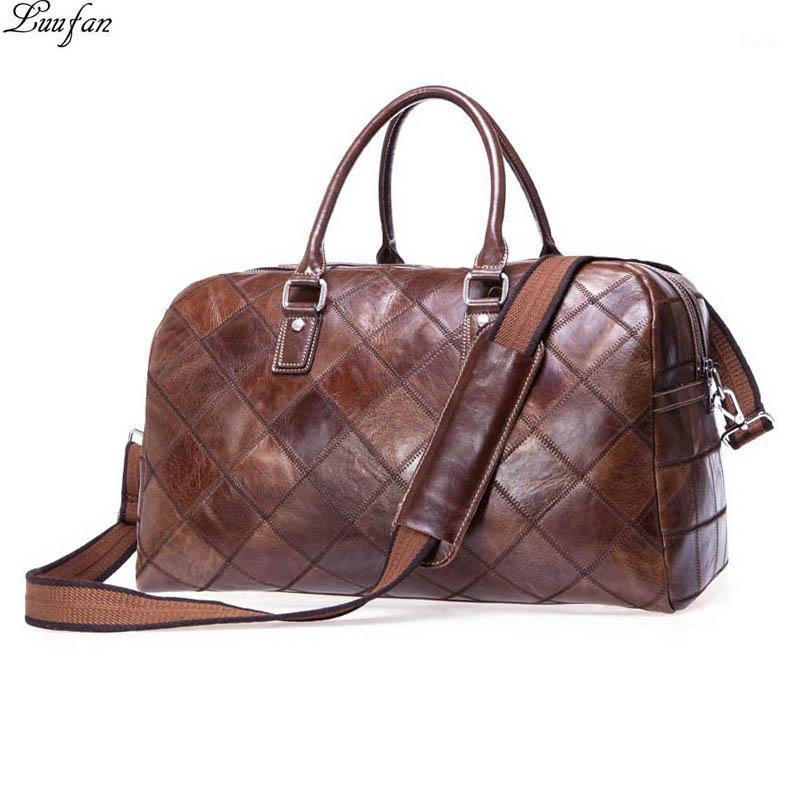 

Genuine Leather Men Women Travel Bag Soft Real Leather Cowhide Carry Hand Luggage Bags Big Travel Shoulder Bag Male Luggage1, Design2-brown