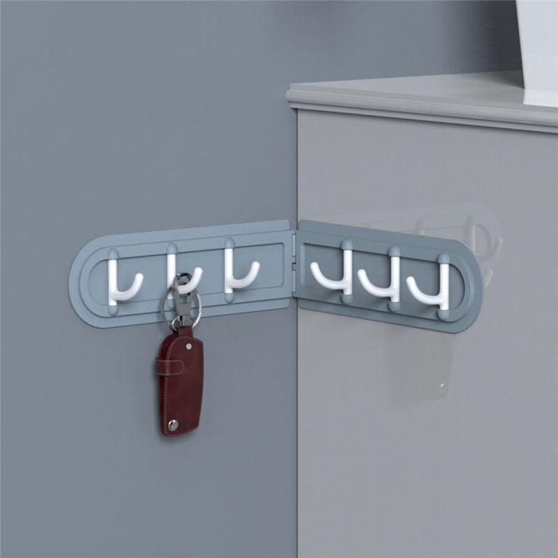 

36.7*5.8cm Creative Corner Hook Folding 6 Row Hooks Storage Holder Rack Kitchen Bathroom Free Punching No Trace Back Door Hook