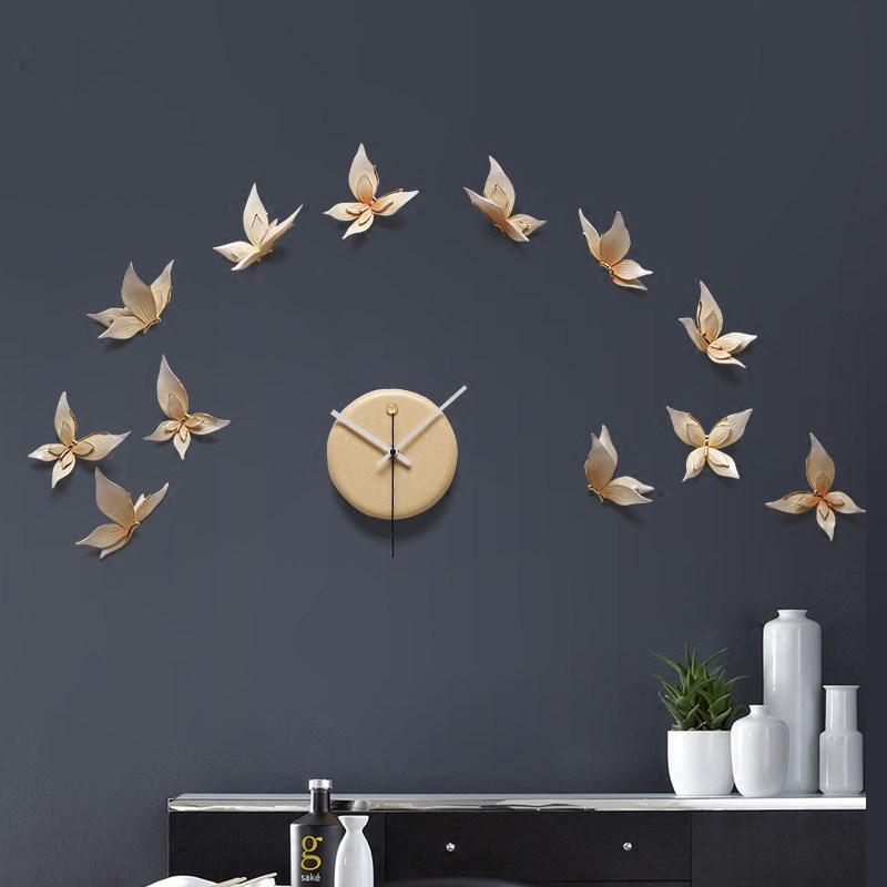 

European Resin Decorative Clock Wall Hanging Crafts Butterfly Wall Decoration Pendant Home Livingroom 3D Sticker Ornaments