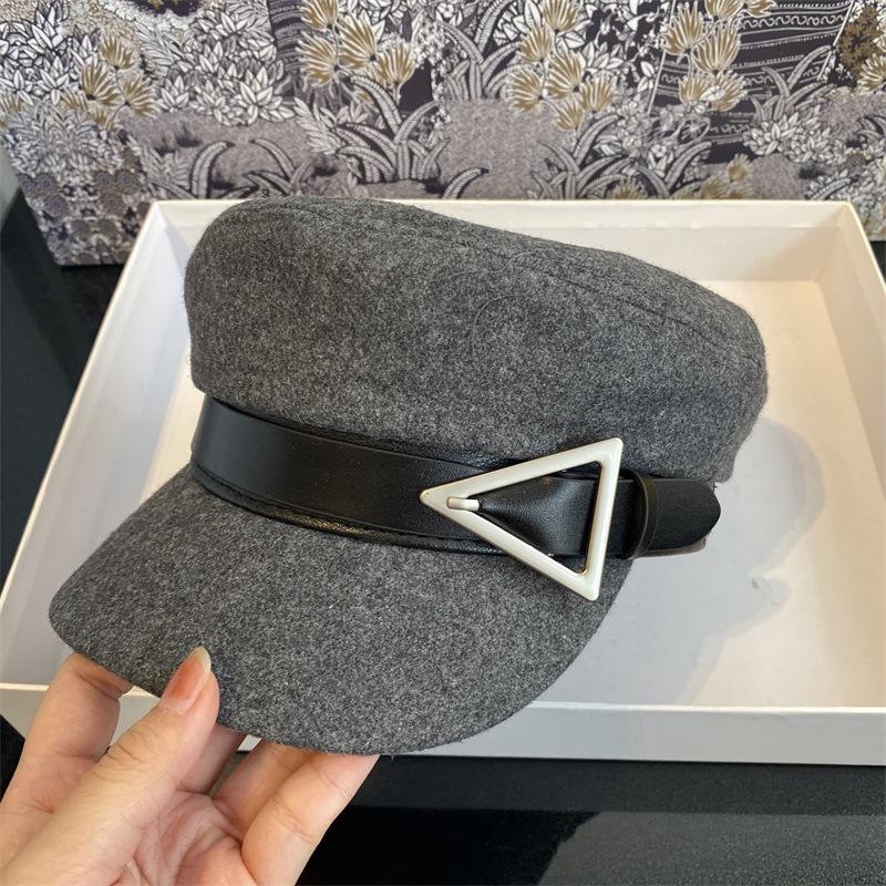 

202011-shengjingorWN autumn spring Tweed Triangle button octagonal hat men women leisure visors cap, Black