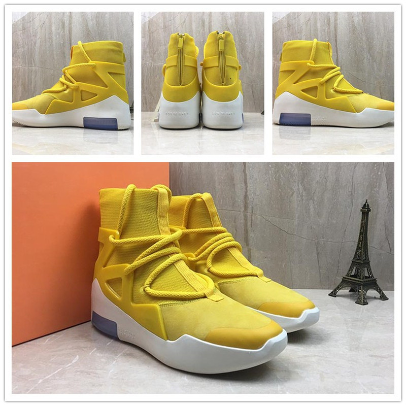 

Newest Fear of God 1 in Yellow Men Sports Shoes Women Outdoor Sneakers Hot Sale White boy girls Athletic Walking Trainer