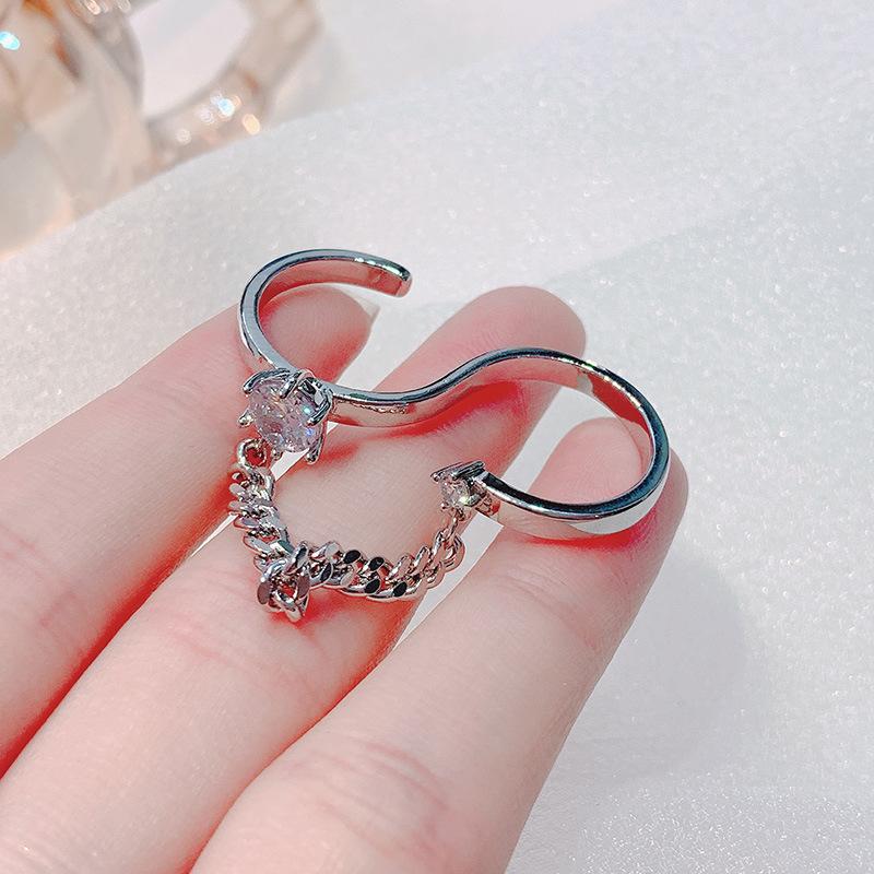 

Fashion Double Finger Rings For Women 2020 New Design Statement Chain Open Ring Adjustable Jewelry Wholesale