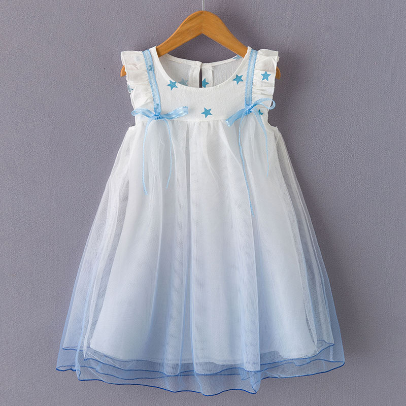 

2021 Baby New Summer Girls Clothes Lace and Ball Design Kids Party for 2-6 Years Blue Kus8, White