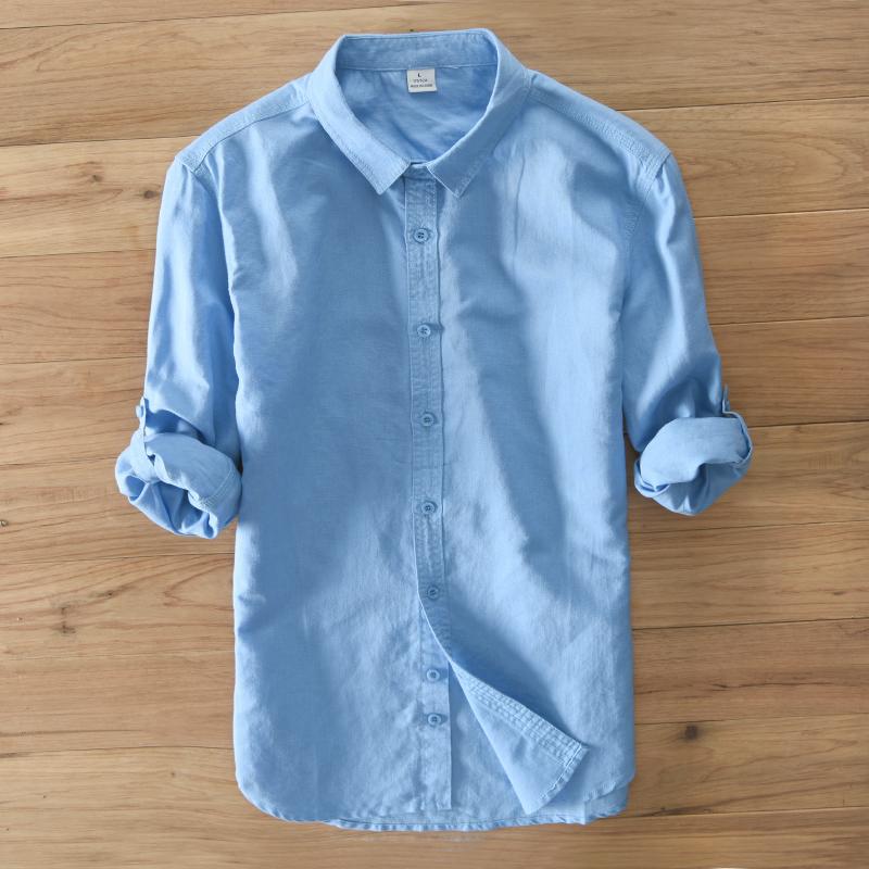 

7 Colors new Italy brand shirts men linen and cotton shirt for men fashion blue shirt mens breathable shirts male tops overhemd