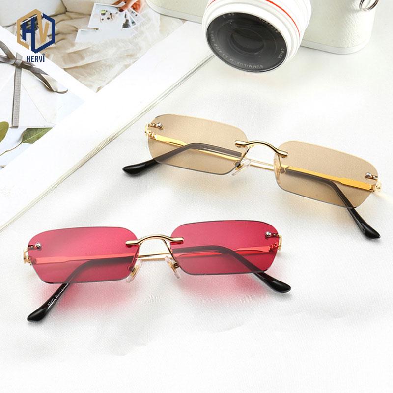 

Fashion Rimless Sunglasses Trending Clear Red Blue Yellow Men Square Shades Eyewear Lady Rectangular Sunglasses