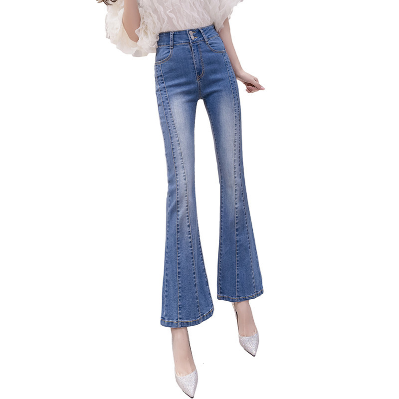 

2021 High-waisted Women Spring Autumn New Korean Fashion Wild Denim Flare Pants Slim Stretch Jeans Trumpet Trousers Y39 R72p, Blue