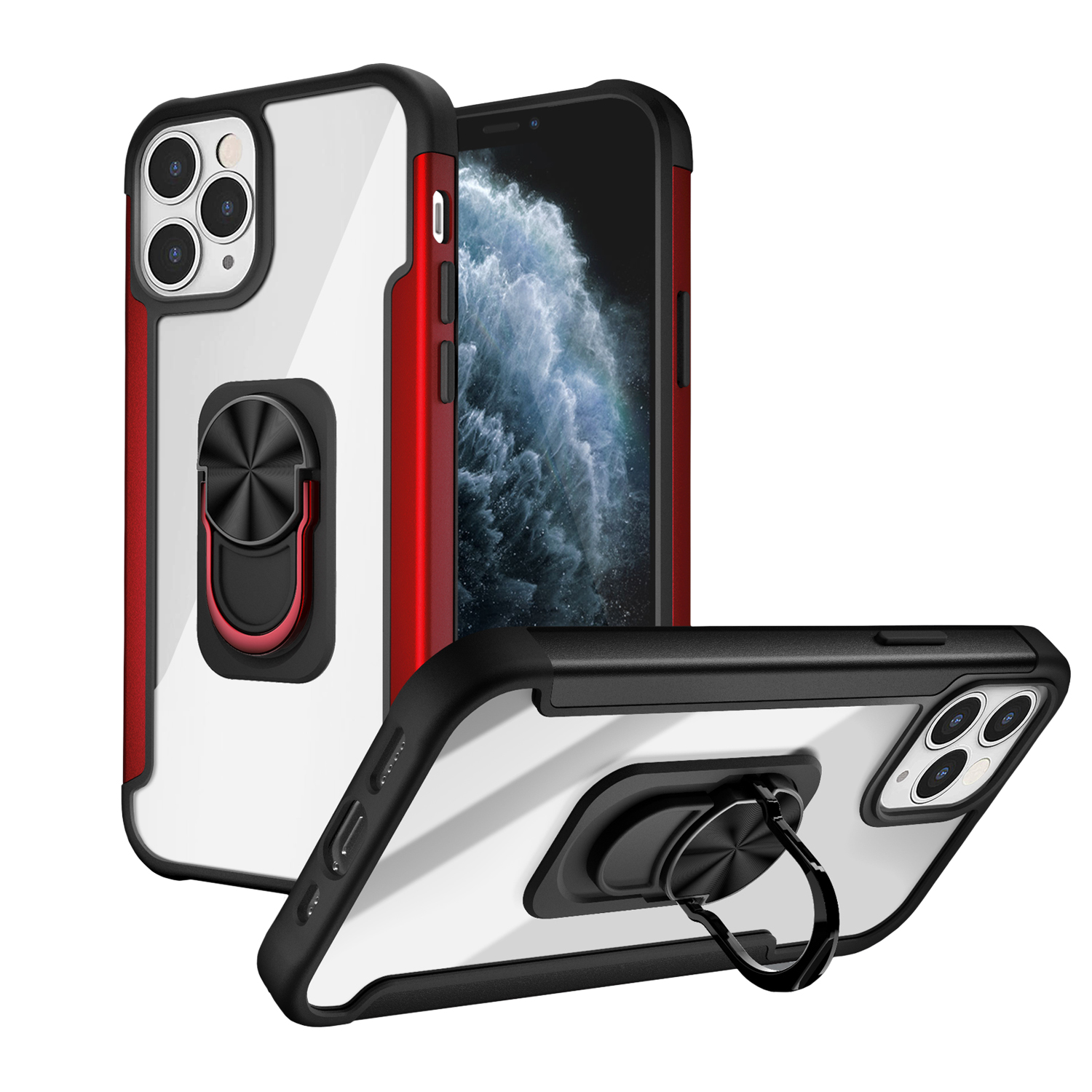 

Hybrid Transparent Finger Ring Bracket Magnetic Car Holder Shockproof Hard Case for iPhone 12 Mini 11 Pro Max XR XS 7 8 Plus