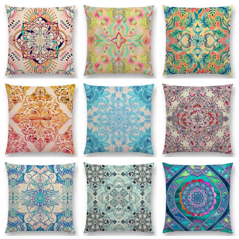

Hot Sale Boho Art Flower Gorgeous Floral Diamond Doodle Botanical Nature Moroccan Pattern Retro Cushion Decor Sofa Throw Pillow, A006809