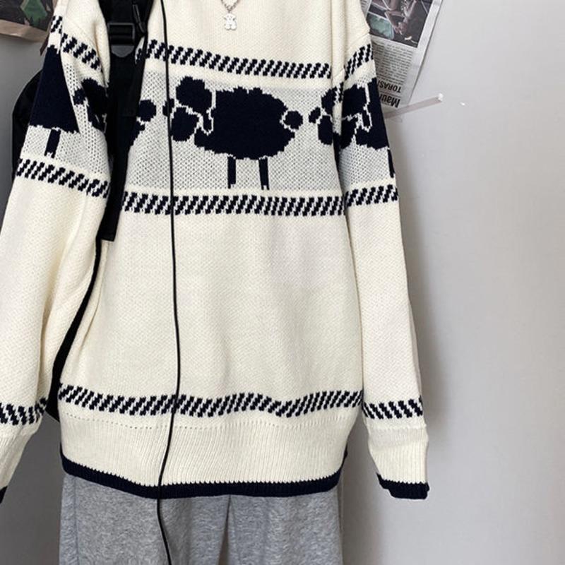 

Men's sweater 2021 spring and winter new jacquard round neck pullover couple sweater loose casual young men's clothing, Black