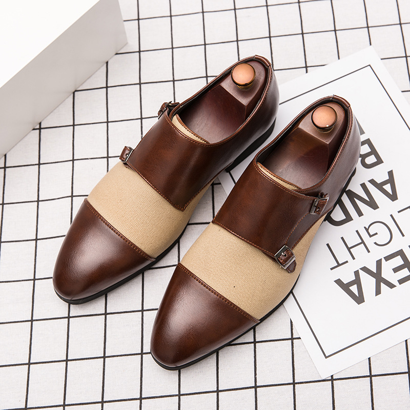 

Hot Sale-European And American-Style Fashion Buckle Casual Leather Shoes Mens Business Dress Shoes Pointed Monk Monk Shoes Large Size, Black