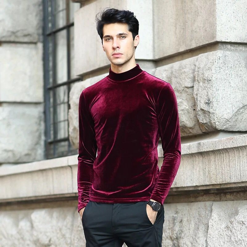 

2020 Autumn Brand good quality men's velvet shirts,plus size fashion men velour blouse winter Turtlenecks shirt M-6XL 7XL C1210, Army green