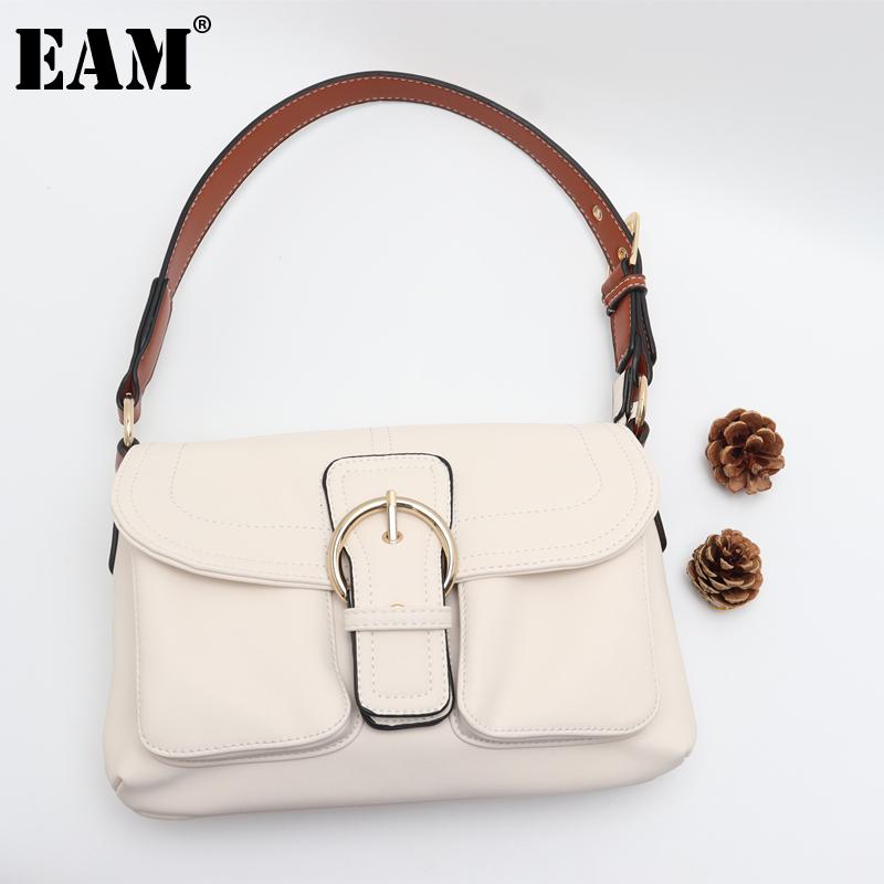 

[EAM] Women New Vintage Luxury Handbag PU Leather Flap Personality All-match Crossbody Shoulder Bag Fashion Tide 2021 18A1494, White