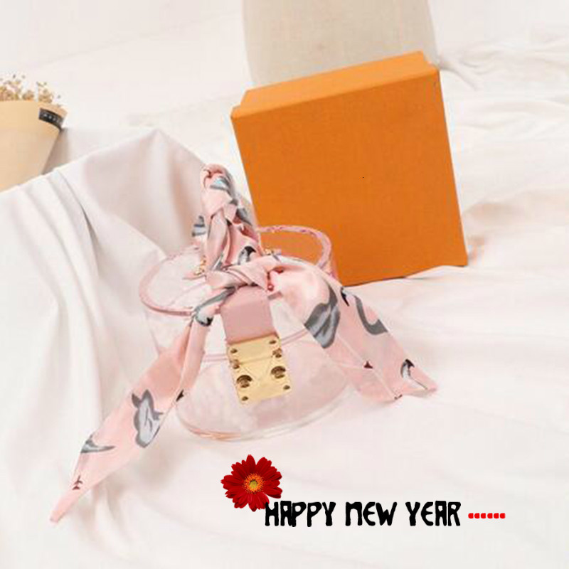 

2021 Fashion Necklace Storage Bag Personality Transparent Mini Tote Bag Classic Letter Printed Women Handbag with Ribbon, Pink