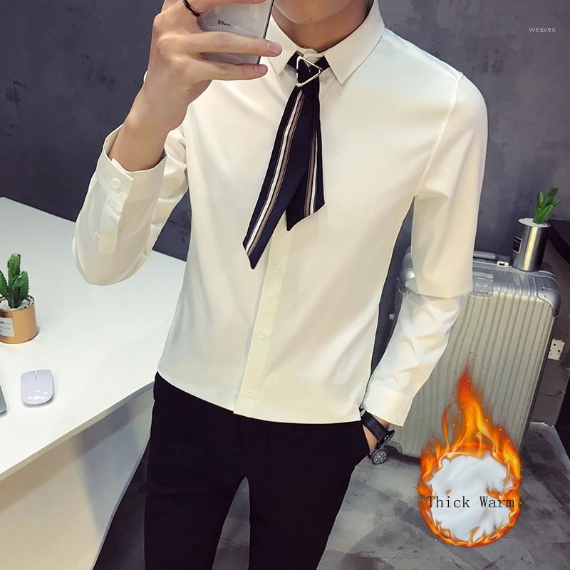 

Hot Sale Quality Men Shirt Simple Solid Slim Fit Winter Dress Shirts Men Plus Velvet Warm Long Sleeve Blouse Homme Plus Size 5XL1, Black