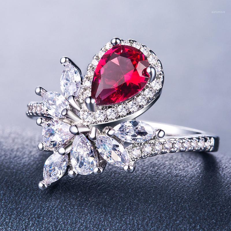 

Huitan Romantic Proposal Ring Band For Girlfriend Leaf Shaped Solitare Wedding Anniversary Ring Band Hot Selling 2020 Drop Ship1