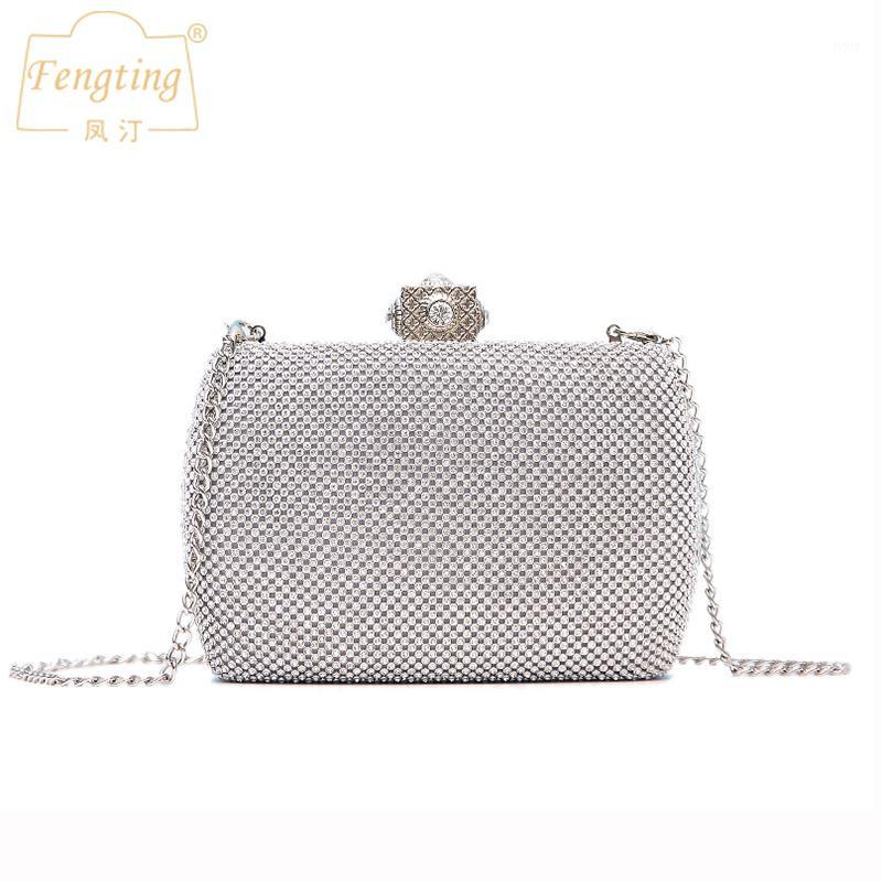 

Diamonds Clutches Box Bag for women 2020 New Silver Evening Bags For Party Chain Shoulder Bag gold mini handbags purse FTB2261, Black