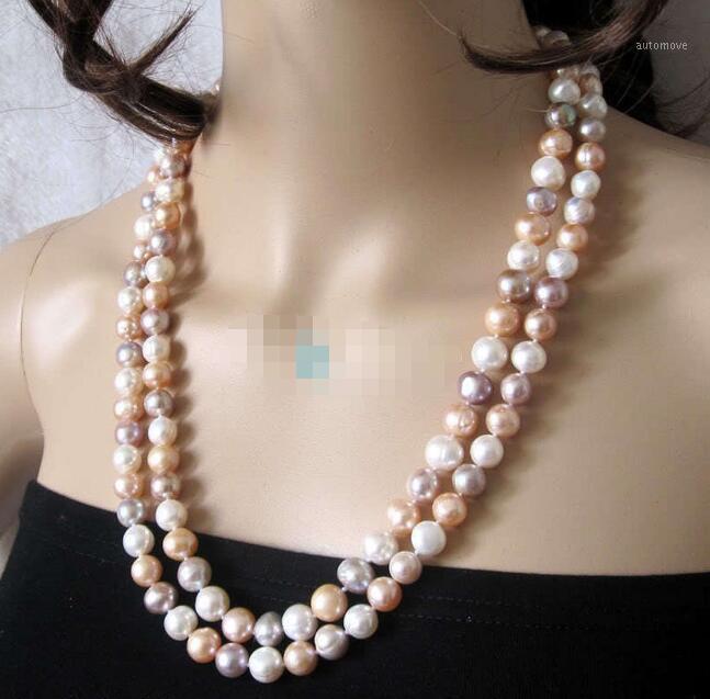 

36" 50" 8-9mm Multi Color White Peach Pink Lavender Freshwater Pearl Necklace1