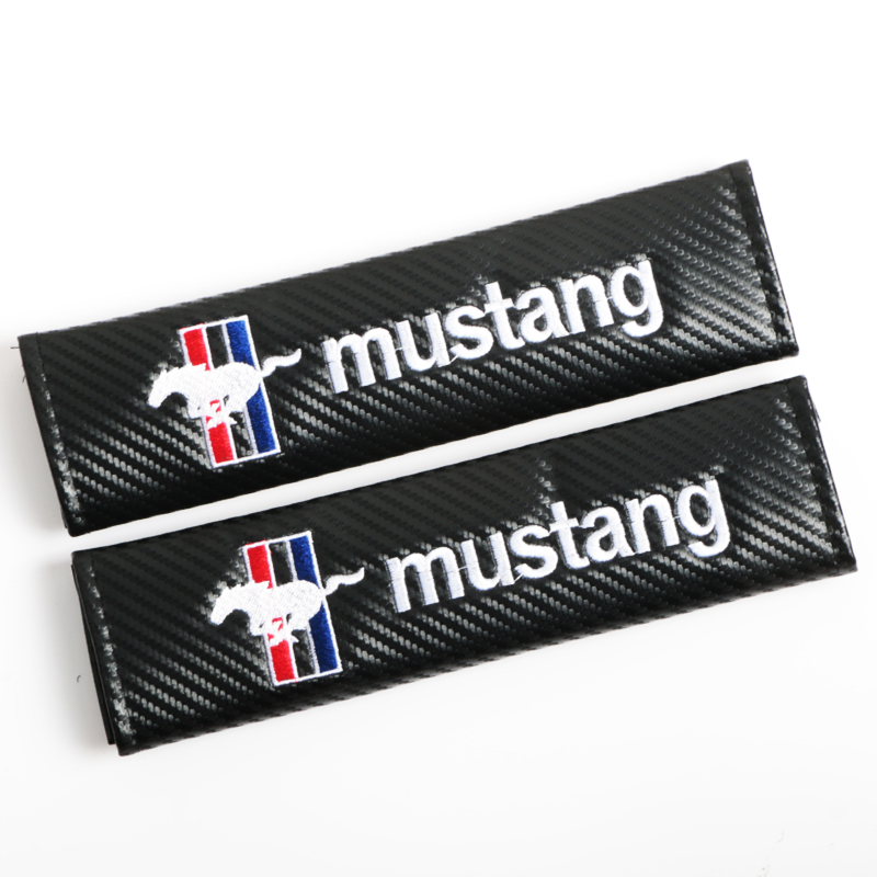 

4 pieces Embroidery for MUSTANG emblem Car carbon fiber seat belt cover case for ford focus 2 3 fiesta ranger fusion accessories