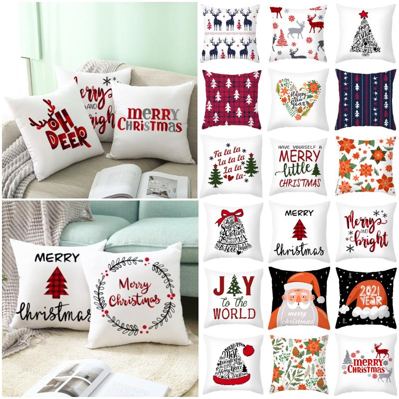 

2020 NEW Red Cartoon Christmas Cushion Covers Modern Polyester Simple White Pillowcase Sofa Couch Decorative Christmas Pillows, Tpr303-24