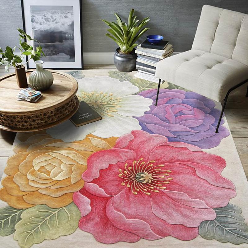

Pink Roses Floral shaped 3D pattern 1.5cm thickness acrylic fibers floor mat , vintage decoration flower area rug, 01