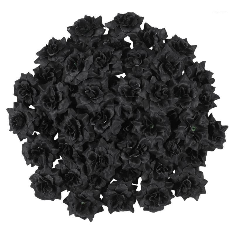 

50pcs Simulation Silk Rose Flower Heads for Hat Clothes Embellishment (Black)1