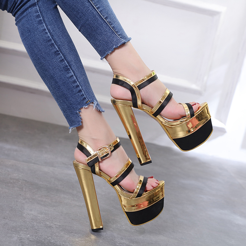 

2020 hot sandals peep fashion women's will see high heels 17.5cm elegant platform party shoes, Gold