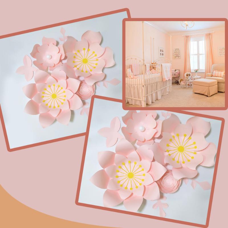 

Handmade Baby Pink Rose DIY Paper Flowers Leaves Set For Party Wedding Backdrops Nursery Wall Deco Girls Room Video Tutorials, Custom color