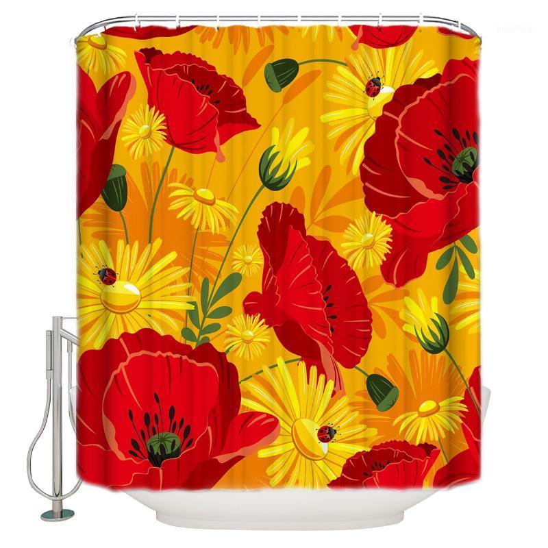 

Poppy Daisy Flower Ladybird Shower Curtain Waterproof Polyester Bath Curtain1