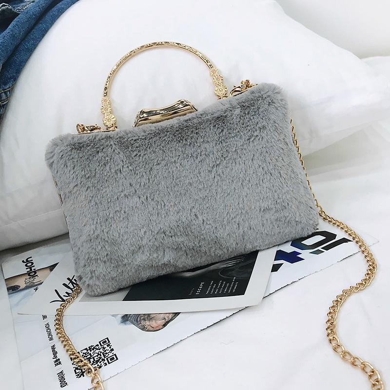 

Fashion Bag 2021 Plush Chain Cocktail Purse Handbag Women Money Clutch Purse Evening Bags 4 Colors, Black