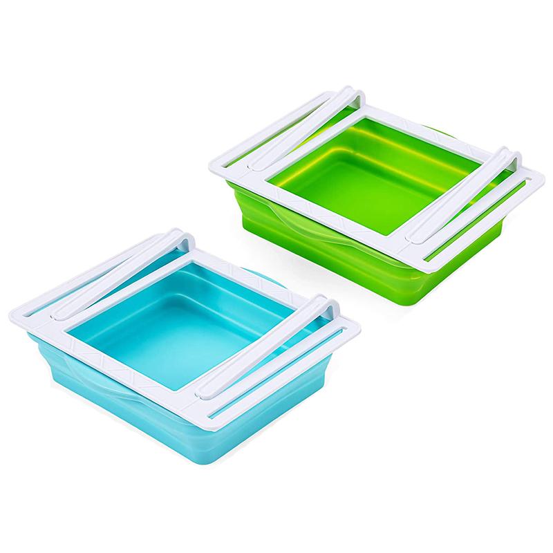 

2 Pack Fridge Drawer Organizer, 1L Retractable Refrigerator Shelf Holder Storage Box,Fit for Fridge Shelf Under 0.5 Inch