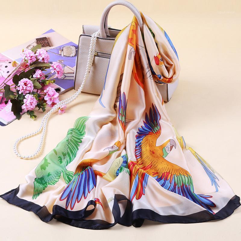 

Fashion Women Silk Scarf Shawl Bird Print Cute Scarves Lady Beach Sunscreen Scarfs Wrap Femme Hijab 2020 New1