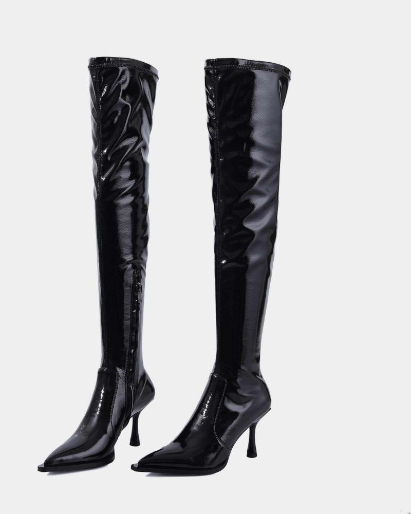 

Lenkisen hot stretch boots streetwear nightclub microfiber pointed toe thin high heel zipper beauty lady over the knee boots L271, Black