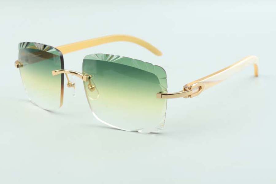 

2021 Direct sales high-quality cutting lens sunglasses 3524020, white horn temples glasses, size: 58-18-140mm